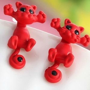 Cat Earrings 2pcs 3D Red Kitty Kitten Animal Pet